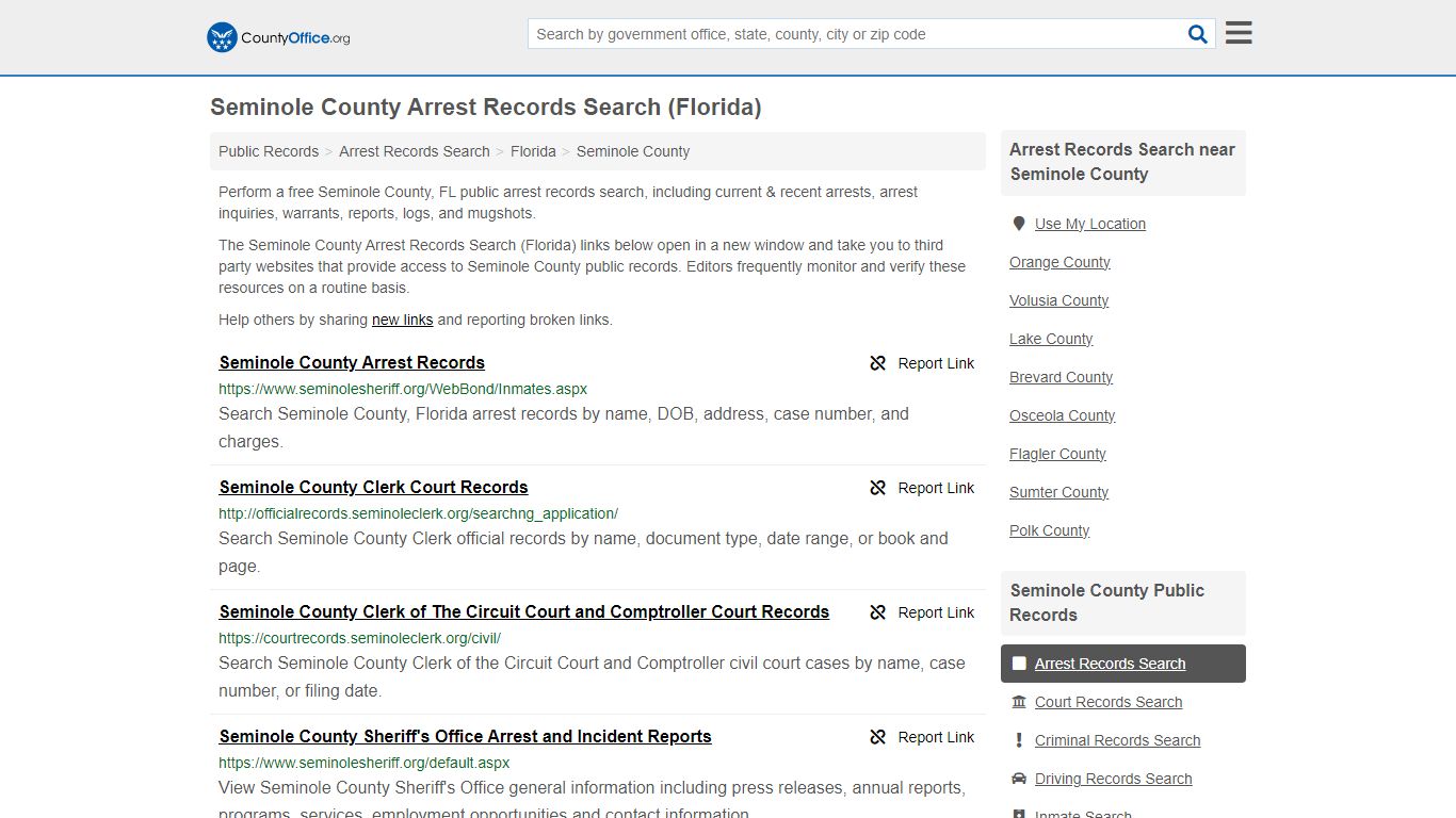 Seminole County Arrest Records Search (Florida) - County Office